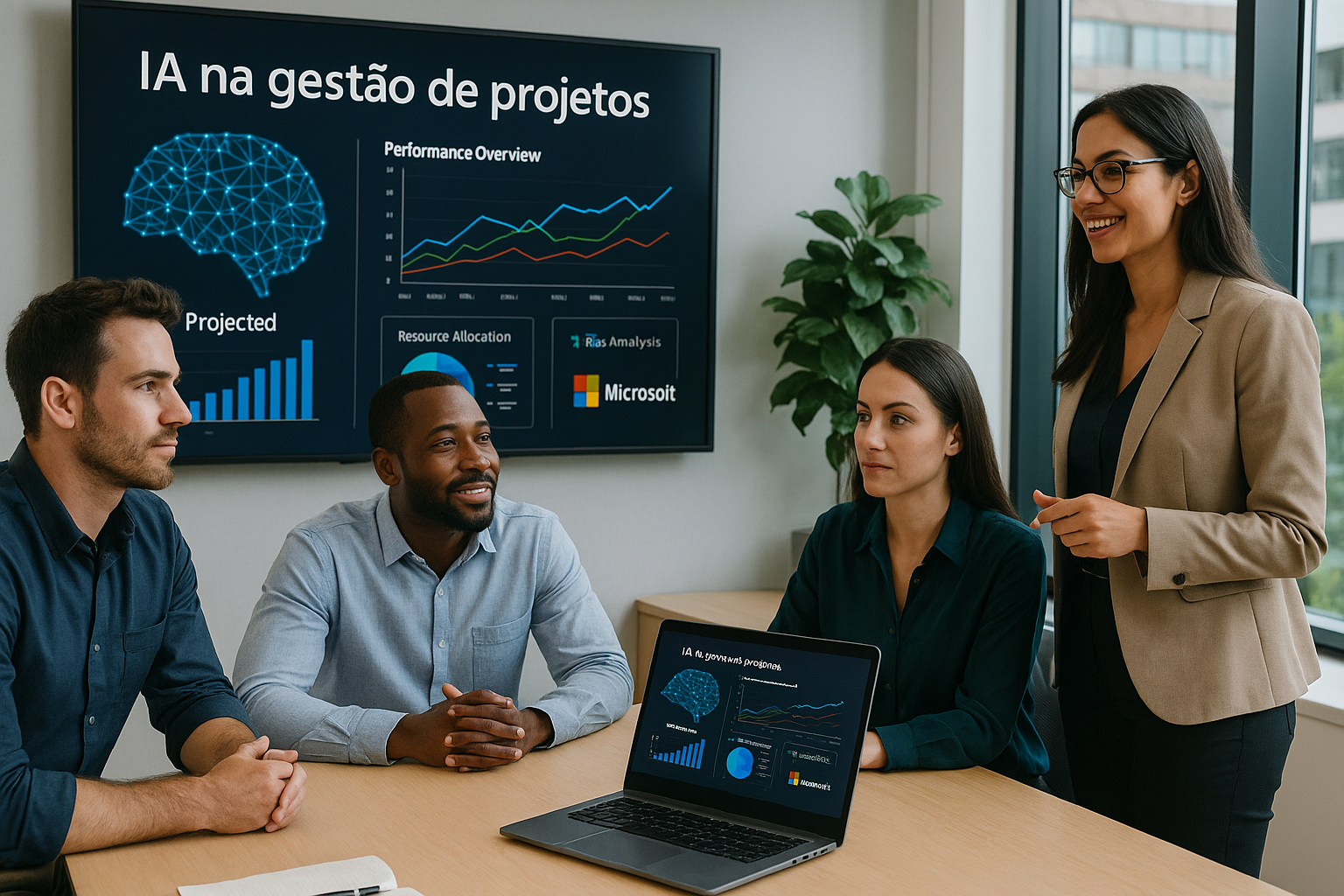 Profissionais utilizam Inteligência Artificial e ferramentas Microsoft para gestão de projetos e portfólios de forma colaborativa e eficiente.