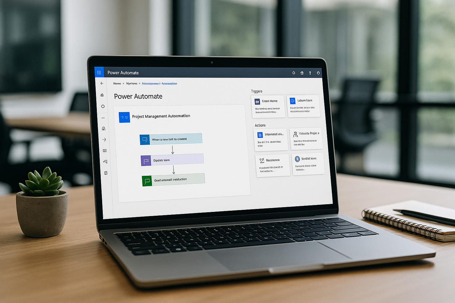 Equipe de projetos utilizando Power Automate para automatizar tarefas e aumentar a produtividade.