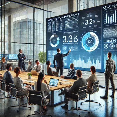 Equipe executiva analisa dados em tempo real para priorizar iniciativas estratégicas com foco em valor de negócio.